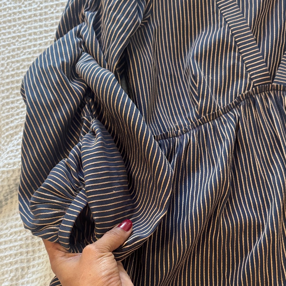 LA LIGNE Gitane Ruched Striped Cotton-Blend Dress size medium w/ pockets - Picture 9 of 12